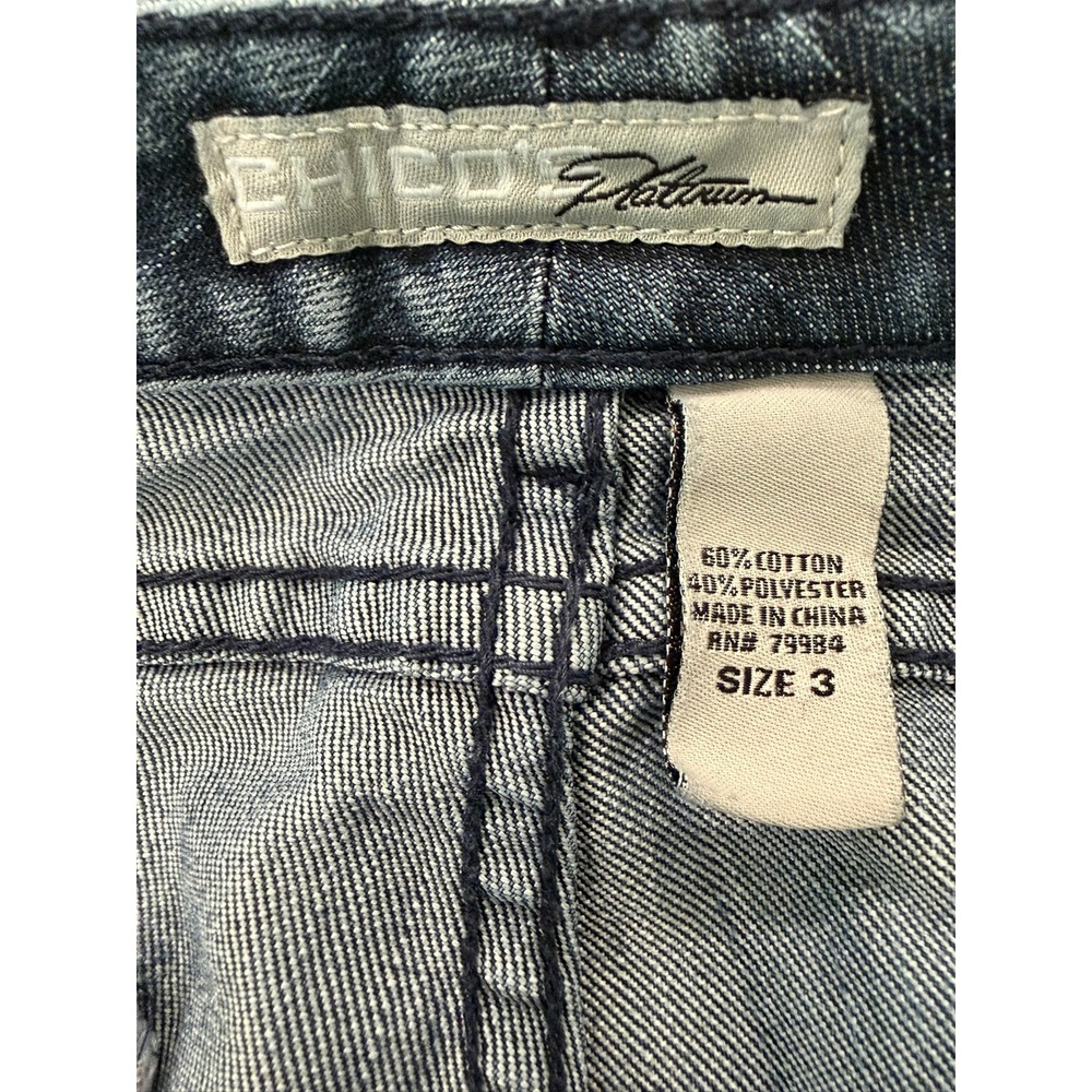 Chicos Platinum Blue Medium Wash Ankle Crop Zipper Hem Jeans Size 3 / 16 3 - Picture 7 of 8
